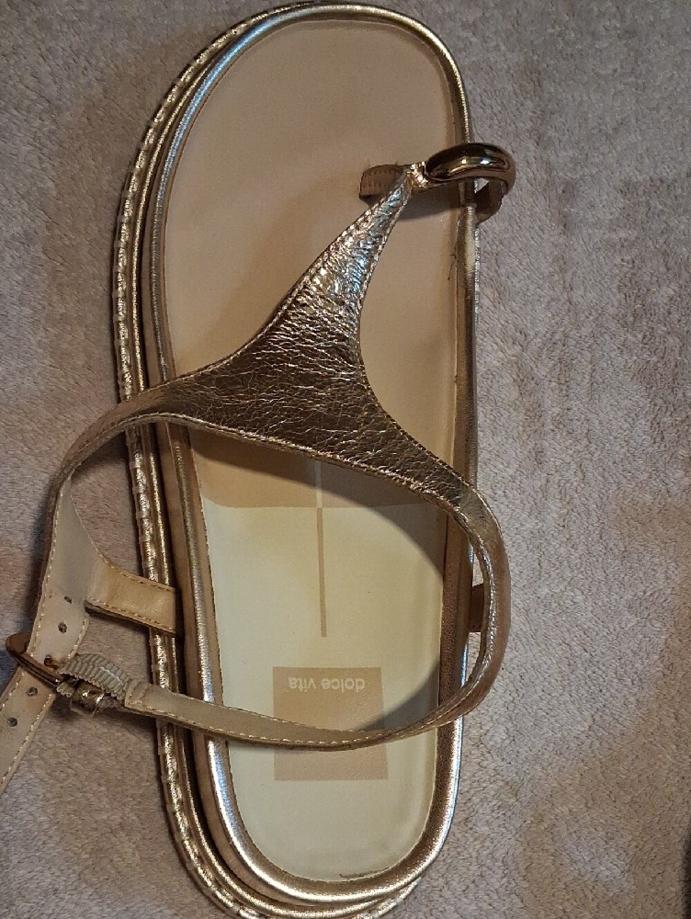 Dolce Vita Metallic Gold Thong Sandals with Ankle Strap - Picture 2 of 9